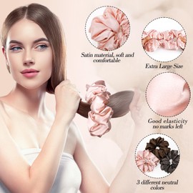 3Pcs Large Satin Hair Scrunchies, Sleepy Hair Tie for Women Girls Large Pillow Satin Scrunchies Ponytail Holders for Thick Curls