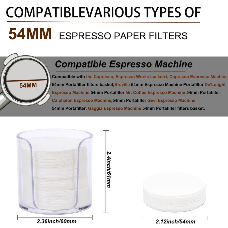 ELESTAB 54mm Espresso Paper Filters, 300pcs Disposable Espresso Puck Paper