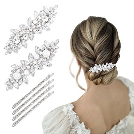 YISSION 6 Pcs Rhinestone Hair Clips Crystal Hair Barrettes with Pearl Silver Hair Clips Decorative Bobby Pins Wedding Bridal Hair Accessories for Women Girls