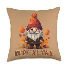 Happy Fall Yall Cute Gnome & Things Designs Happy Fall Yall Cute Gnome Plaid Wearing Beanie Autumn Her Throw Pillow, 18x18, Multicolor