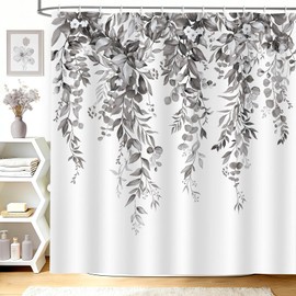 hometrixx Tenda Doccia Primavera 180 x 200 cm Acquerello Foglie Eucalipto Grigio Poliestere Impermeabile Tenda Vasca da Bagno con 12 Ganci Lavabile in Lavatrice per Casa Hotel