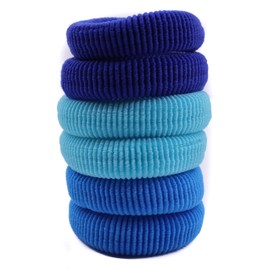 Mytoptrendz® 6 pcs Thick Hair Ties Seamless Elastics Hair Bands Snag free Stretchy and Strong Ponytail Holders Ponio Bobble Scrunchies for Women Girls Thick Heavy Hair (Assorted Blue Graduated)
