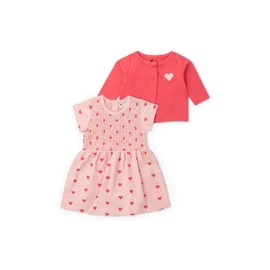 MONICA + ANDY Smocked Take Me Home Set, Size 18-24 Months, Pink, 100% Organic Baby Clothes for Girls and Boys, Dress & Sweater Set, Sustainable Super Soft Fabric, Sizes For Newborn & Infant