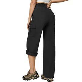 Casei Women's Cargo Capris Quick Dry Lightweight Water Resistant Roll Up Hiking Pants with 6 Pockets Travel Casual Outdoor,Black,XL