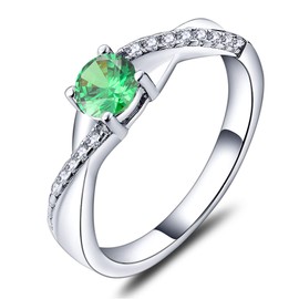 YL 925 Sterling Silver Engagement Ring 5MM Created Emerald Infinity Ring for Women-size5