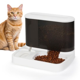 Automatic Pet Feeder and Water Dispenser Set, 2 in 1 Gravity Cat Dog Auto Food and Water Bowl Set for Small Dogs Puppy Cats Pets (Black&White)
