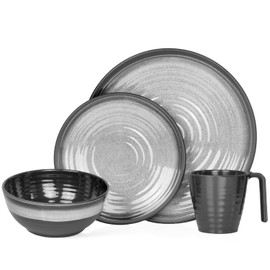 Camping Crockery Set 1 Person 4-Piece Melamine Picnic Crockery Set Camping Tableware Stone Grey Design