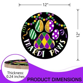 Deroro Mardi Gras Dog Cat Paw Prints Front Door Sign, New Orleans Carnival Wood Door Hanger Outdoor Outside Porch Decor, Beads Wooden Wreath Indoor Wall Hanging Decoration Pet Lover Gift