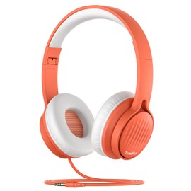 TuneFlux Upgraded Kids Headphones, Wired Toddler Headsets, 85dB Limited Volume On Ear Headphones, Portable Foldable Design, Stereo Sound Kids Headsets for School/Tablet/Travel-Orange