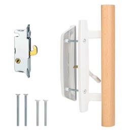 HILLMASTER Patio Sliding Door Handle Set with Mortise Lock 45°,Mortise Style Reversible Design Non-keyed Sliding Patio Glass Door Handles Patio Door Lock,Fits 3-15/16"Screw Hole Spacing,White Finish