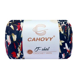 CAHOVY 400g T-Shirt Yarn Crochet Yarn for Beginner Crochet Bags/Basket/Coaster,400G/110yds High Elastic Polyester Thick Tshirt Black Flower