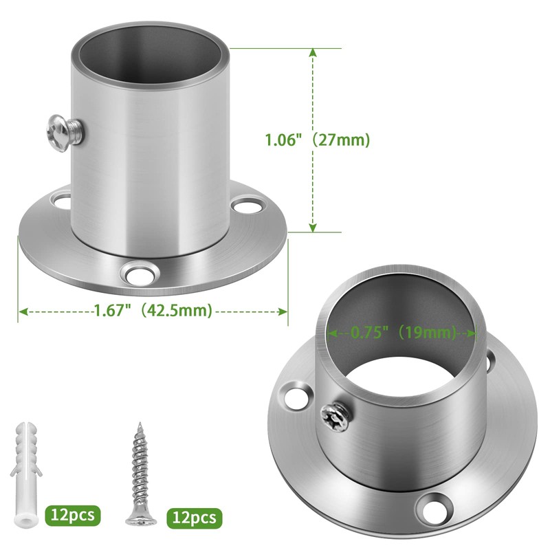 Closet Rod Flange Holder, Stainless Steel Closet Rod Bracket 3/4