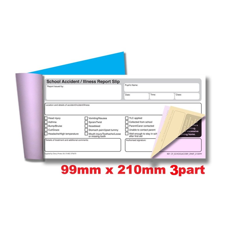 NCR School Accident Report Triplicate Book 99 x 210mm 50
