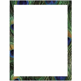 Peacock Print Border Stationery Letter Paper - Wildlife Bird Theme Design - Gift - Business - Office - Party - School Supplies