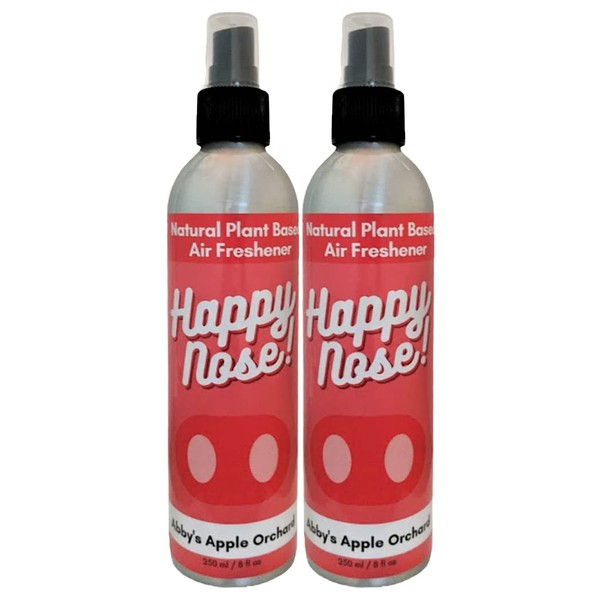 Happy Nose! Natural Plant-Based Air Freshener, Odor Neutralizer Spray for Home, Work, Pets, Vehicle, Smoke, Sports Equipment (Abby's Apple Orchard, 2 Pack)