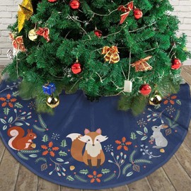 Navy Blue Forest Wreath Christmas Tree Skirt Gorgeous for Xmas Party Ornaments Holiday Decoration Accessory 36"