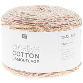 Rico Creative Cotton Camouflage 200 g 580 m | Bobbel Colour Gradient Yarn, Cotton Blend Yarn | Summer Wool for Knitting and Crochet (01 Dusty Sunrise)