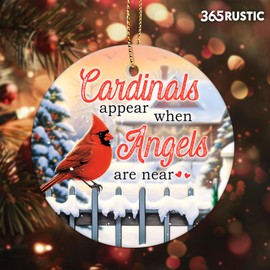 Memorial Christmas Ornament for Tree, Car, Home Decoration, 2-Side Printed Ceramic Ornament, Cardinals Appear When Angels are Near