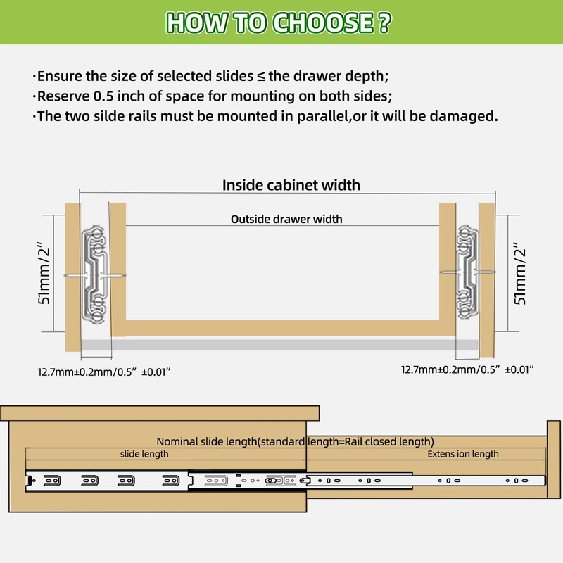 SLIDEWAY Heavy Duty Drawer Slides 1 Pair 12 14 16