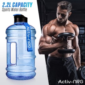 Activ-NRG 2.2 Litre Water Bottle XL Jug BPA Free, Flip Cap, Perfect for Gym, Sports, Outdoor, Recommended Daily Intake (Blue)