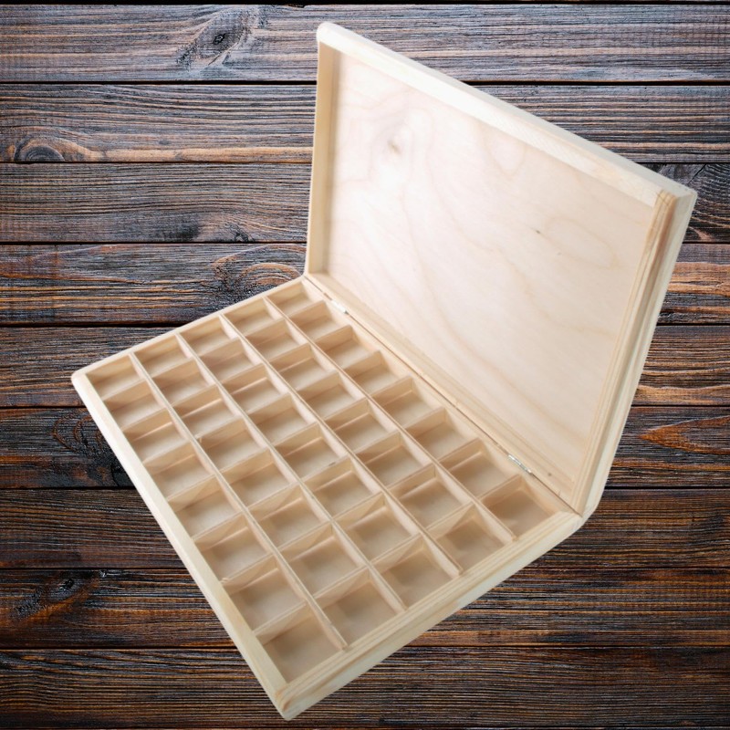 WooDeeDoo Shallow Slim Wooden Box | 40 Compartments | Gemstone