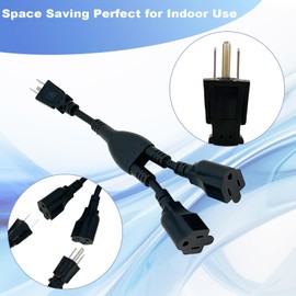 ENATECLITE 3 Prong Power Cord 1 to 2 Outlet Splitter,3-Way Power Splitter with 10A/1200W Capacity ，1FT Short Extension for Home,Kitchen, Office (Black)