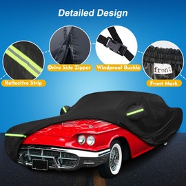 QUNSUNUS Car Cover for Ford Thunderbird 1958-1971 and 1977-1979, Waterproof All Weather 420D Windproof for Ford Thunderbird Car Cover Hail Protection with Zipper