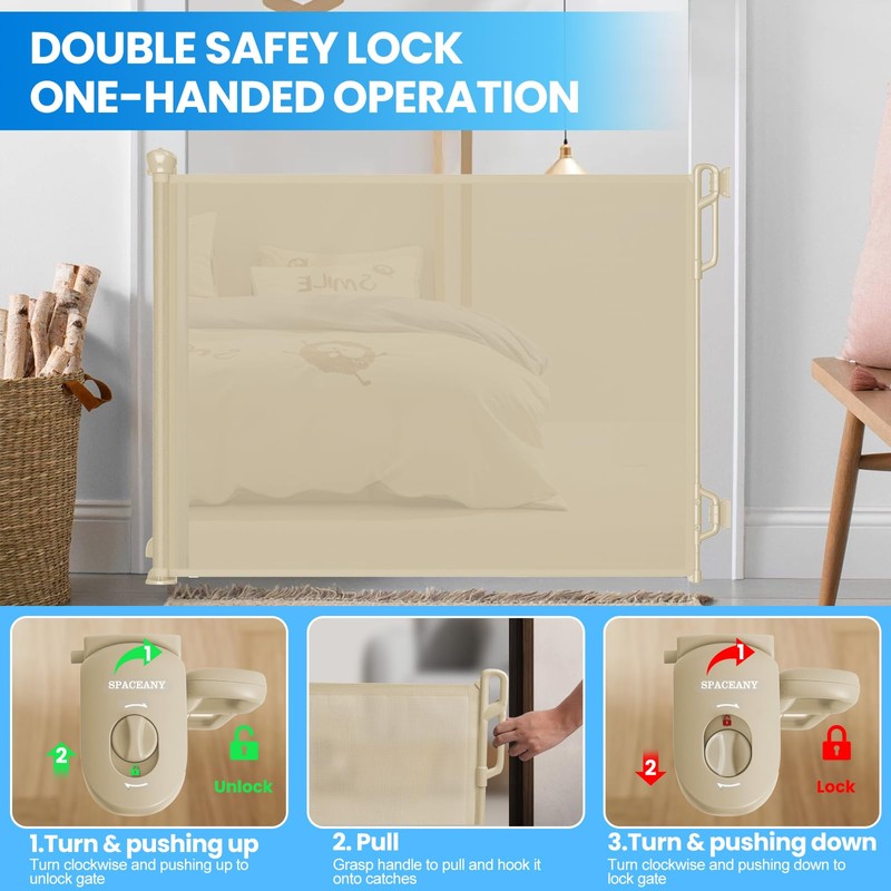 SPACEANY Retractable Safety Baby Gate or Mesh Dog Gate,Durable Portable