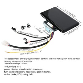 REBEKAMODS 48V 60V 64V 72V LCD Display Control Panel Digital Speedometer for Electric Scooter Bicycle Drift Trike E Bike and More, 10 Functions KPH Speed Gauge