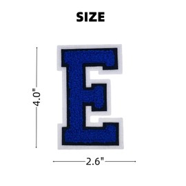 1 PCS 4.0" Blue Chenille Letter Patch, Iron on Patches for Hats Clothes Bags Backpacks Jeans Jackets, Initial Patches Large Varsity Letter. (Letter E)