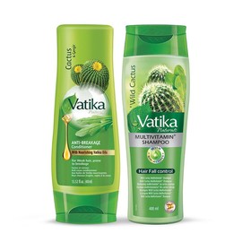Vatika Naturals Cactus Shampoo & Conditioner Combo – Strengthens Weak Hair, Repairs Damage, Deeply Hydrates & Reduces Breakage, With Cactus & Henna for Smooth, Healthy Hair, 400ml