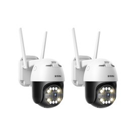 ZOSI 2 x 5MP 3K Pan/Tilt WLAN Outdoor Surveillance Camera, 355°/140° Swivelling IP Camera with Plug-in Power, 8x Digital Zoom, Person Detection, C296