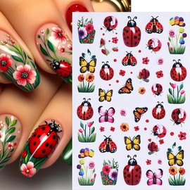 8pcs 3D Flower Nail Stickers Colorful Butterfly Nail Art Stickers Floral Nail Decals Blue Butterfly French Tips Nail Design Spring Beetle Colorful Butterfly Nail Supplies for Women Girls Nail Decor