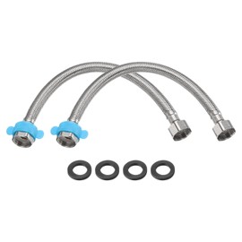 sourcing map 2Pcs 12" Faucet Supply Lines Connector Stainless Steel Braided Long Faucet Connector G1/2 Female Compression Thread x G1/2 Female Straight Thread for Kitchen Sink Bathroom (Silver)