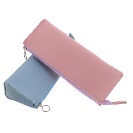 Operitacx Minimalistische Bleistifttasche Make-up-tasche Federmäppchen 2 Stück Pu-leder Aufbewahrungstasche Für Schreibwaren Für Studenten Waschbar Silber