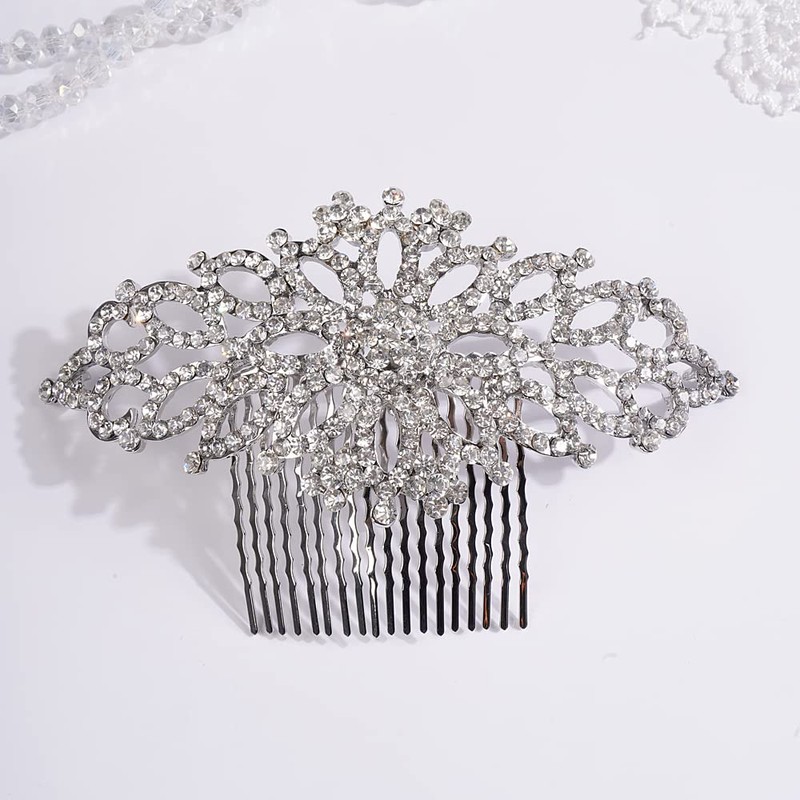Missgrace Peine para el pelo con diamantes de imitación plateados