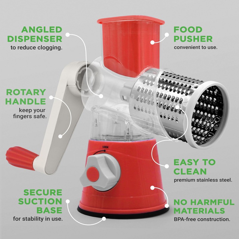 Nutrichef 3 in 1 Cheese Grater & Shredder | Strong