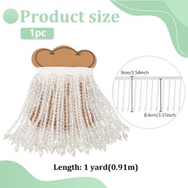 BENECREAT 1 Yard Crystal Beaded Fringe Trim, White Glass Beaded Tassel Ribbon, 3.5inch Wide Sewing Beaded Fringe for Curtain Lampshades, Dress Clothing and Home Decoration