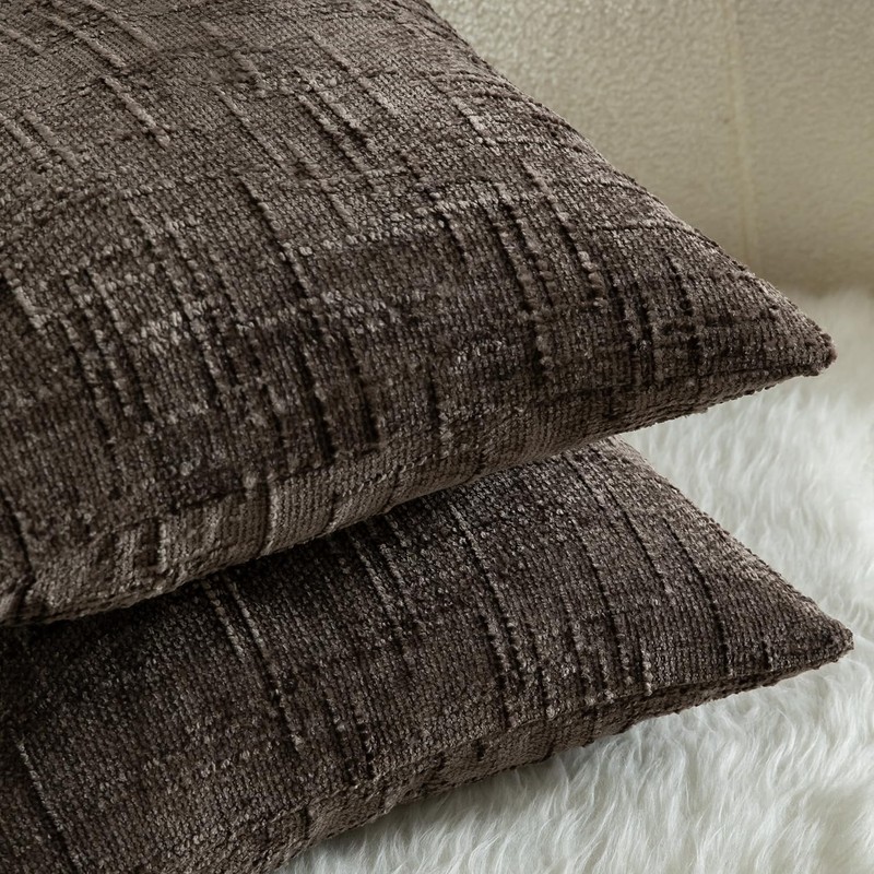 Mandioo Pack of 2 Solid Decorative Soft Chenille Coffee Cushion