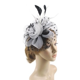 DRESHOW Fascinator Hats for Women Pillbox Hat with Veil Headband and a Forked Clip Tea Party Headpiece, 03-Black White