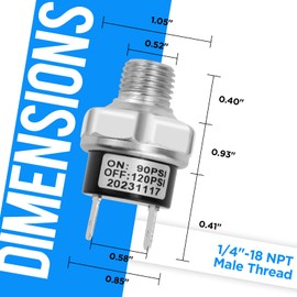 SDTC Tech Air Pressure Switch 90-120 PSI Air Compressor Pressure Switch 1/4"-18 NPT Male Thread DC 12V 24V for Air Train Horn (1 Pcs)