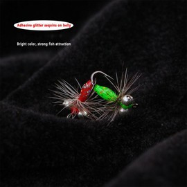 TOPIND Toxic Mosquito Lua Fake Baits, Red/Green Fly Fishing Flies for Crappie Popping Bug Flies Sunfish Trout Salmon with Box (Red(5pcs, 16)