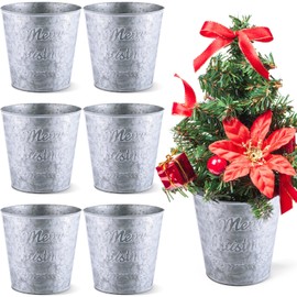 Zhehao 6 Pcs Christmas Galvanized Bucket 5.9'' Metal Basket Bucket Planters Pot Decorative Tin Plants Flower Buckets Farmhouse Vintage Flower Holder Decor for Xmas Home Outdoor Indoor (Classic Style)