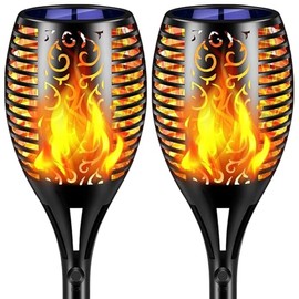 Quiltered Solar Torch Lights Outdoor Dancing Flickering Flame 2Pack