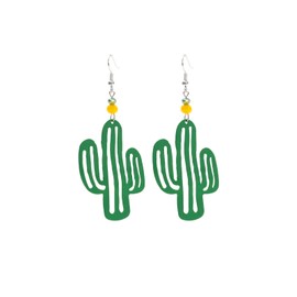 Vintage Saguaro Cactus Dangle Earrings for Women, Green Plated Cacti Hollow Metal, Lovely Western Plant, Charm Bohemian Statement Earrings (Green)