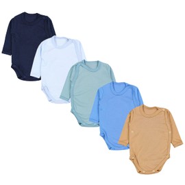 TupTam Baby Bodysuit Long Sleeve - Wrap Bodysuit Long Sleeve for Boys & Girls, Pack of 5, 100% Cotton, Oeko-Tex, boy 6