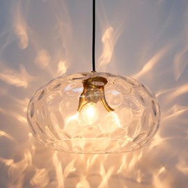 Wrlmfy Large Glass Pendant Lighting, 14" Hammered Lampshade Hanging Lamp, 3-Light Brass Gold Chandelier for Dining Living Room Kitchen Island (Clear Glass Shade, 14 Inches)