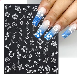 IDDFEVE Hibiscus Flower Nail Art Stickers - 4 Color Gold Sliver Self-Adhesive 3D Nail Decals for DIY Spring Summer Manicure (4 Sheets)