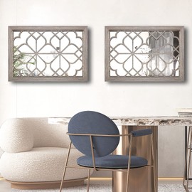 Wocred Set of 2 Rectangular Wall Mirror,Gorgeous Rustic Farmhouse Accent Mirror,Barn Wood Color Entry Mirror for Bathroom Renovation,Bedrooms,Living Rooms and More(11”x15”)