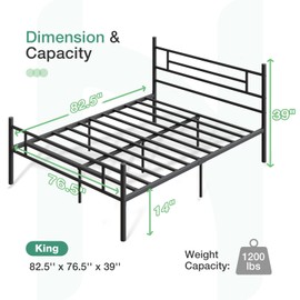 Novilla King Size Bed Frame with Headboard and Footboard, 14 Inch Metal Platform Bed Frame King, Large Storage Space, Strong Metal Slats Support, Mattress Foundation No Box Spring Needed